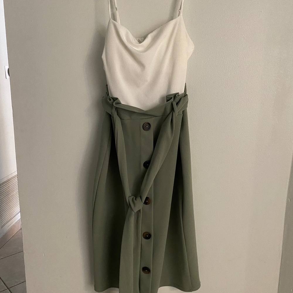 Olive green and white dress